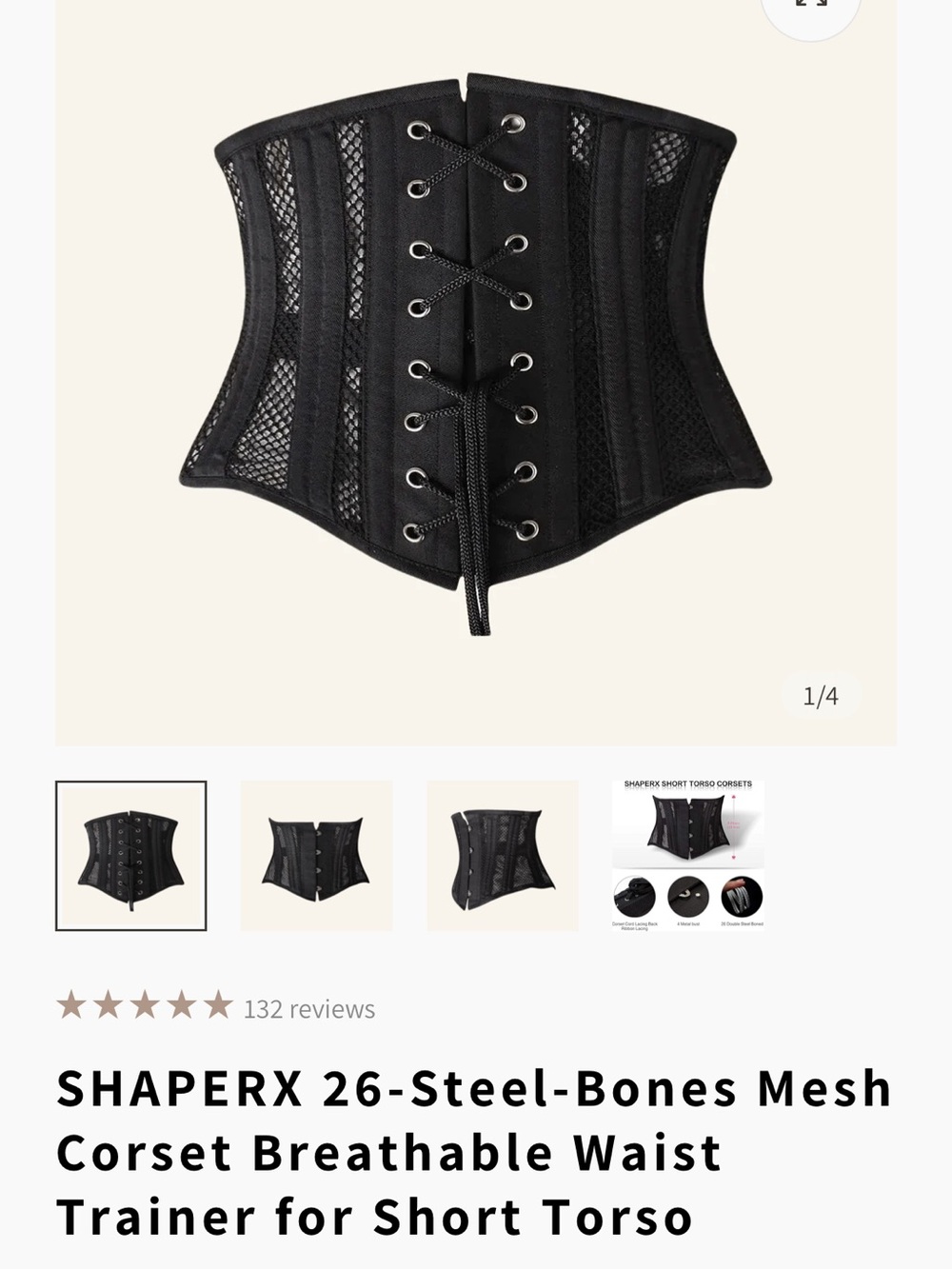 SHAPERX Black Mesh Waist Trainer Corset with Steel Bones